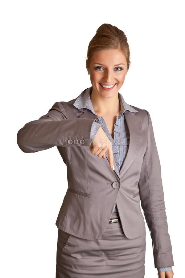 Businesswoman in suit pointing hand