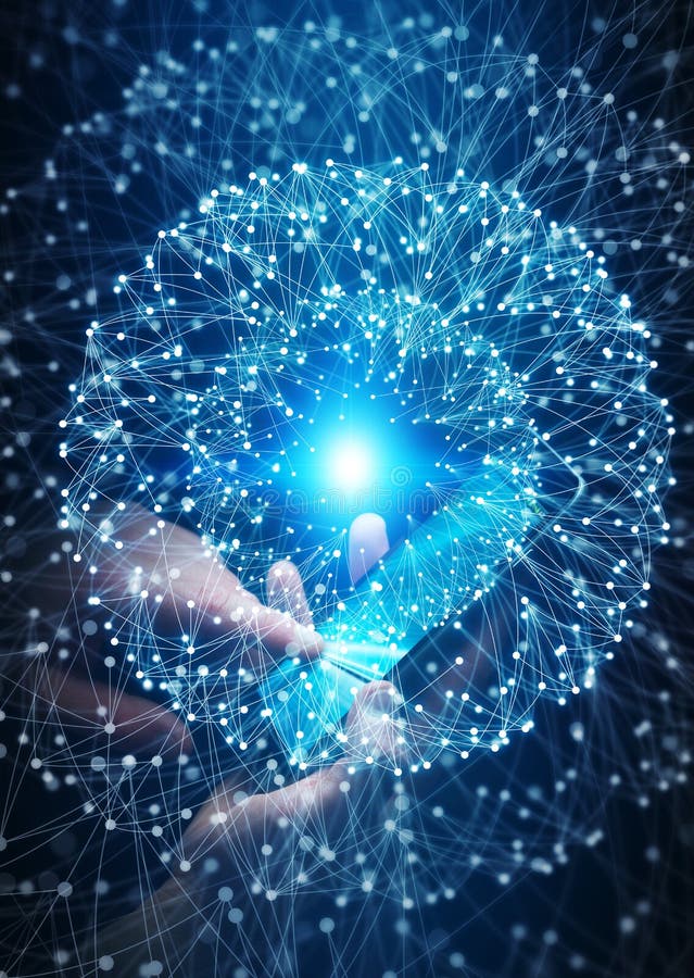 Businesswoman using data network with his mobile phone stock illustration Businesswoman using data network with his mobile phone stock illustration