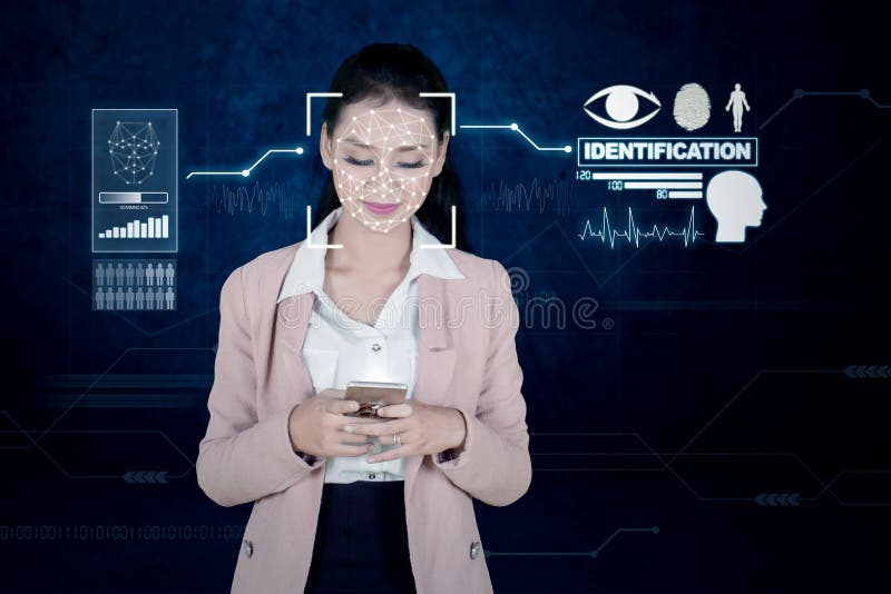 Businesswoman Using Face ID Identification Stock Image Image of