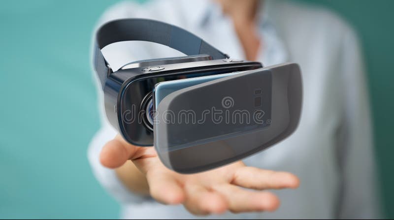 Businesswoman using virtual reality glasses technology 3D render royalty free illustration