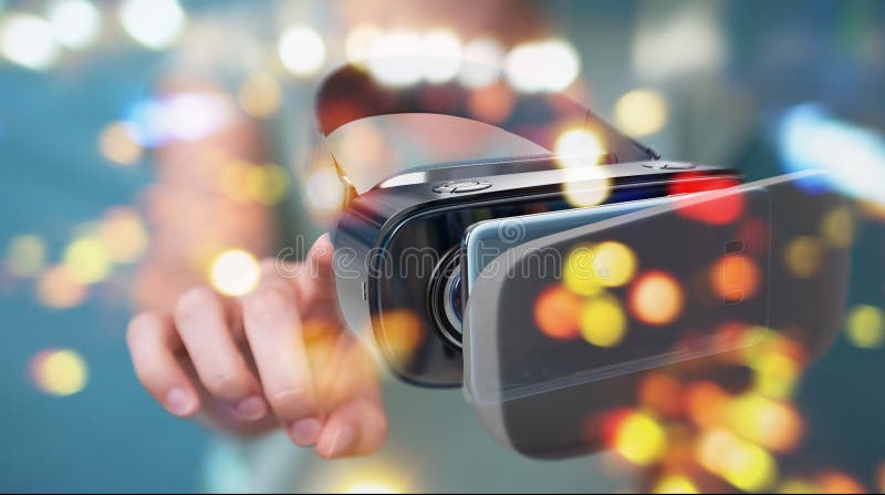 Businesswoman using virtual reality glasses technology 3D rendering royalty free illustration