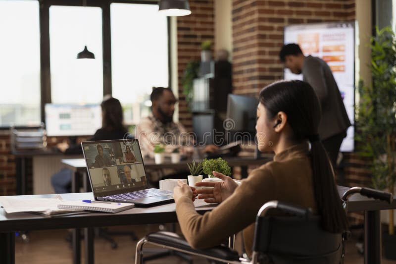 Businesswoman in a video call stock image