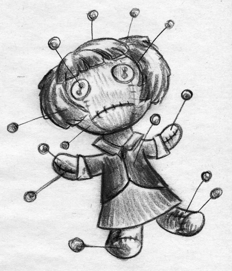 Businesswoman voodoo doll sketch.