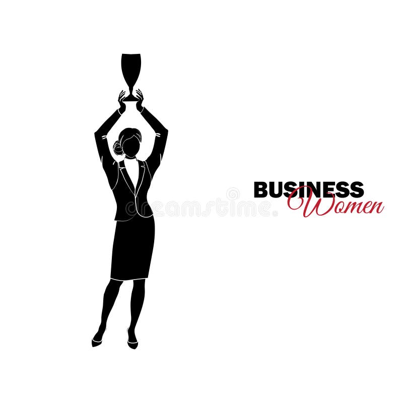 Woman in business suit. Businesswoman holds a cup over his head stock illustration Woman in business suit. Businesswoman holds a cup over his head stock illustration