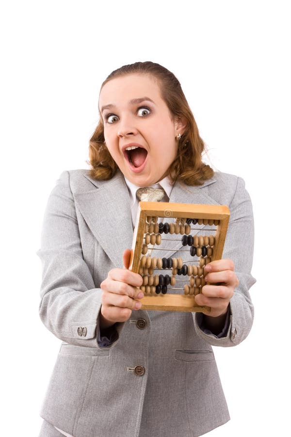 Businesswoman with wooden abacus.