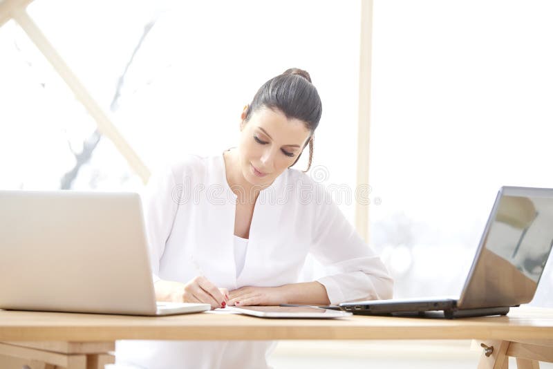 Businesswoman Working from Home Stock Photo - Image of looking ...