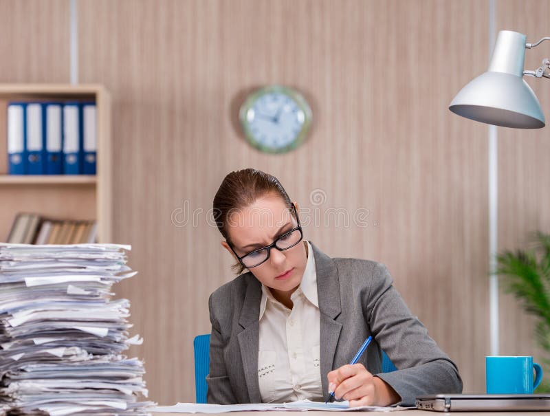 Businesswoman Working In The Office Stock Image - Image of busy
