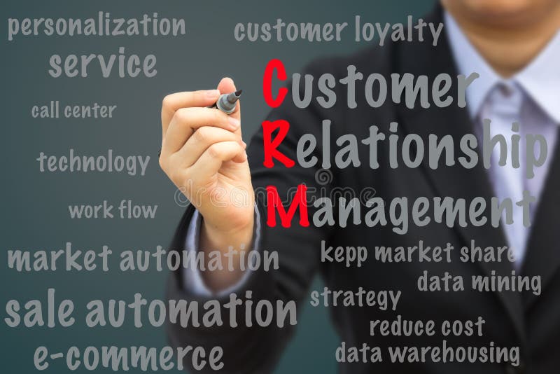 Businesswoman write Customer Relationship Management (CRM) relation concept
