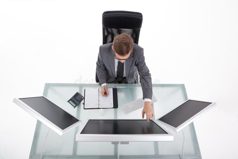 Bussines man in his office upper view stock photography