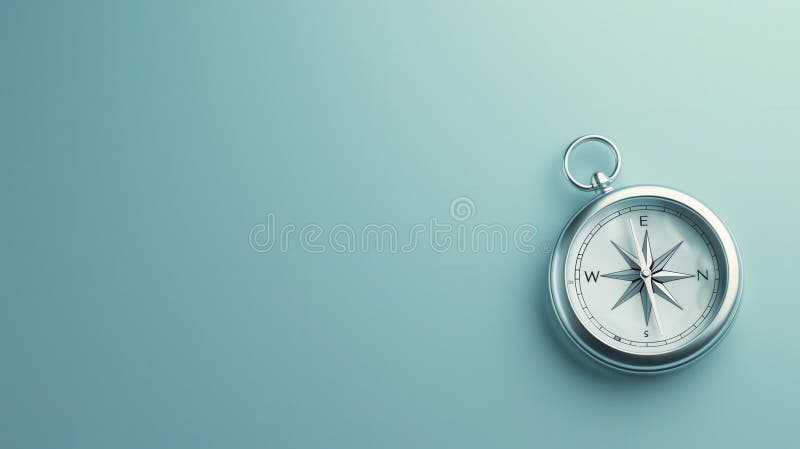 Bussola classica su sfondo blu chiaro. questa immagine è perfetta per le app e i materiali di marketing di siti web immagine stock