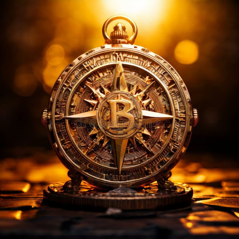 Bussola con simbolo di bitcoin che evidenzia la direzione finanziaria fotografia stock libera da diritti