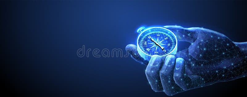 Bussola in mano digitale. creatrice di business Strategic explorvision crisis mission center illustrazione di stock