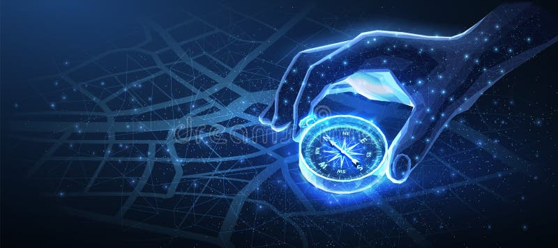 Bussola in mano digitale. piano operativo della missione di crisi royalty illustrazione gratis