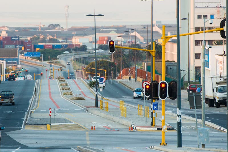 Bussruttar på vägen i Port Elizabeth arkivbild
