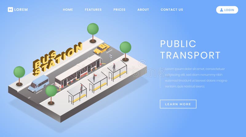 Busstop, vectorsjabloon voor stationstranspagina Homepage van de website van het openbaar vervoer met vlak vectoridee stock illustratie Busstop, vectorsjabloon voor stationstranspagina Homepage van de website van het openbaar vervoer met vlak vectoridee stock illustratie