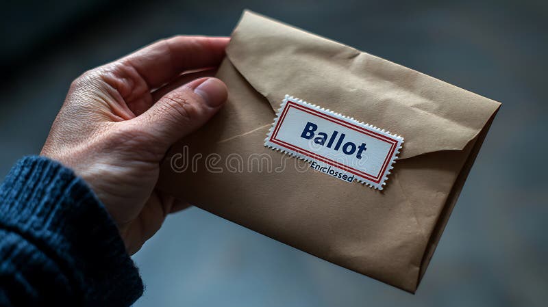Busta marrone recante l'etichetta dello scrutinio indica l'importanza del voto e dell'impegno civico. questa immagine cattura l'es illustrazione vettoriale