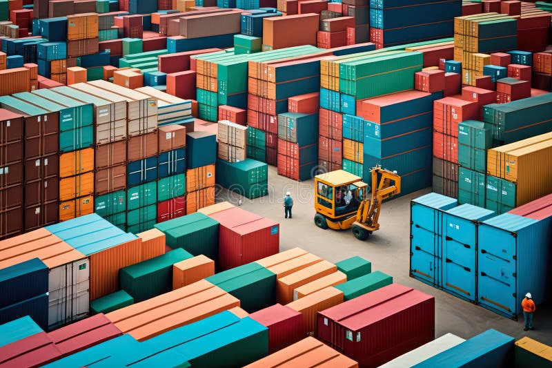 Bustling Warehouse Complex with Rows of Cargo Containers and Busy