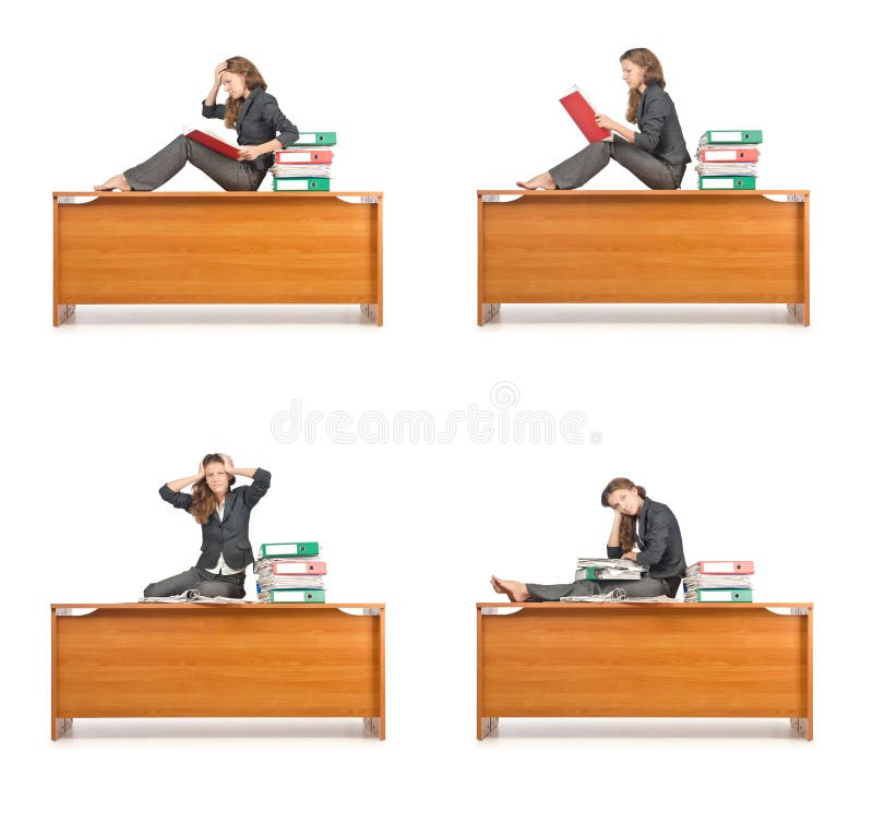 The busy businesswoman isolated on the white royalty free stock images The busy businesswoman isolated on the white royalty free stock images