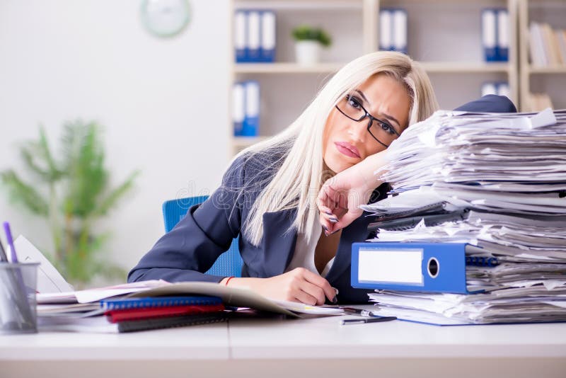 The Busy Businesswoman Working In Office At Desk Stock Image Image Of