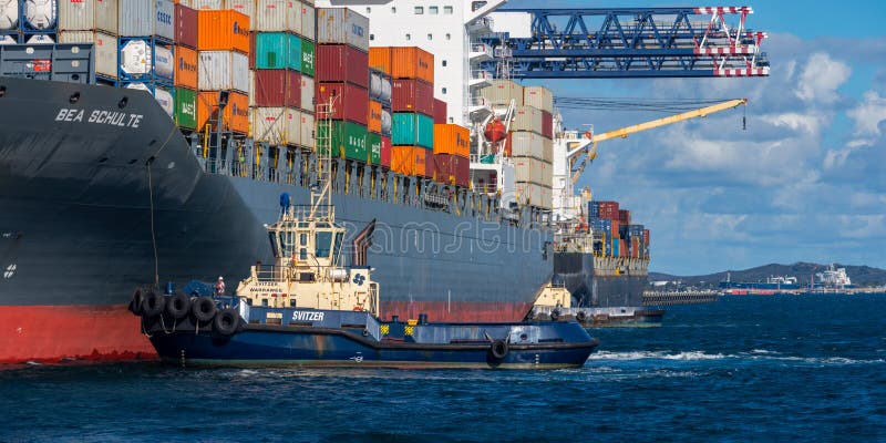 Panorama Of Container Ships Loading Cargo In Port, Sydney Australia ...