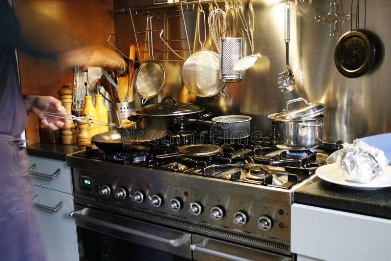 Big Pans For Cooking On The Stoves Stock Photo, Picture and