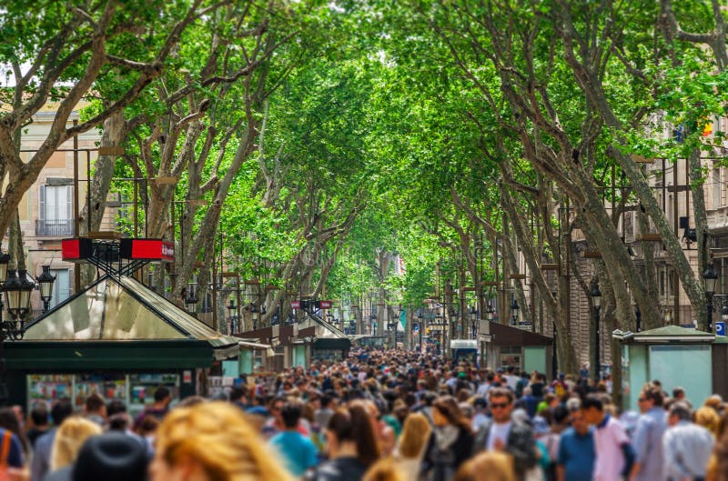 The Busy High Street of La Rambla in Barcelona. Editorial Image - Image ...