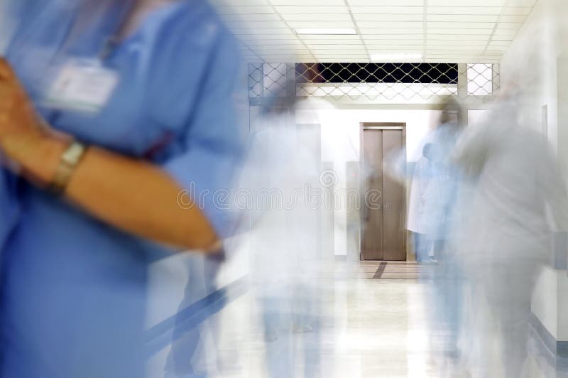 Busy hospital corridor stock photography