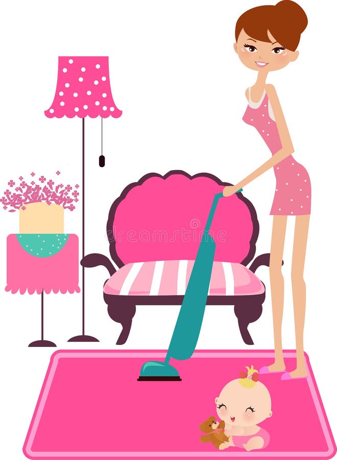 Busy house keeping woman -illustration
