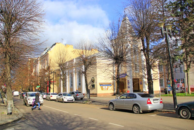 Busy street of provincial town of Kosiv