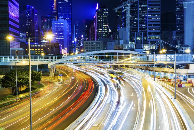 Busy traffic in Hong Kong at night