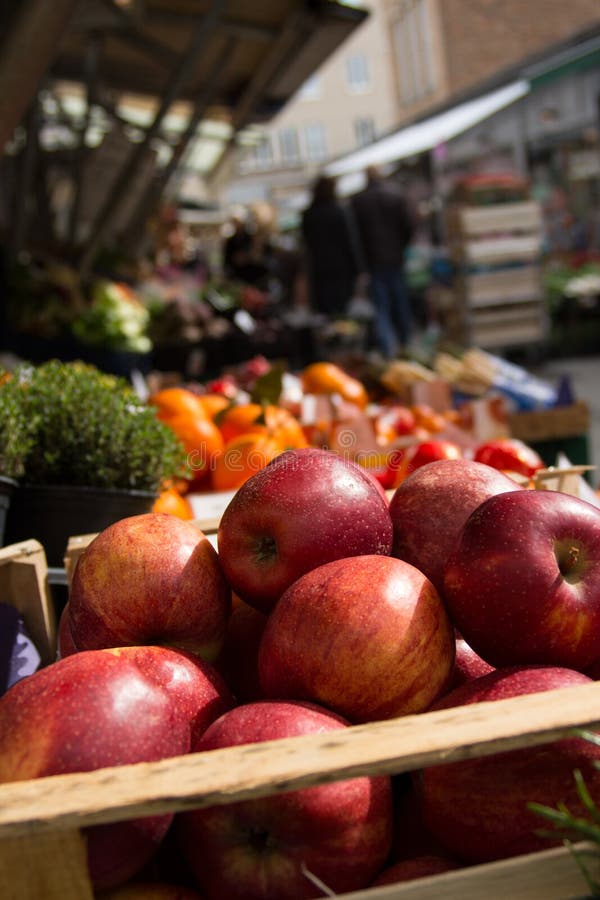 Busy Vegetable and Fruit Store at the Weekend Market Fare Stock Image