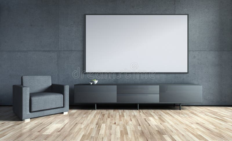 Butaca en una sala de estar gris moderna stock de ilustración Butaca en una sala de estar gris moderna stock de ilustración