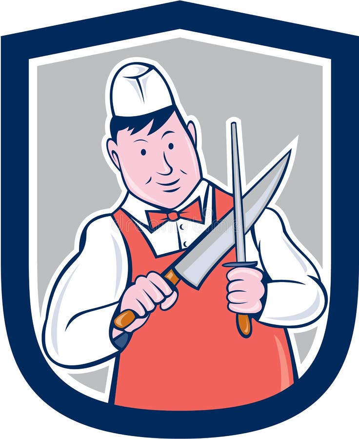 Butcher Sharpening Knife Cartoon