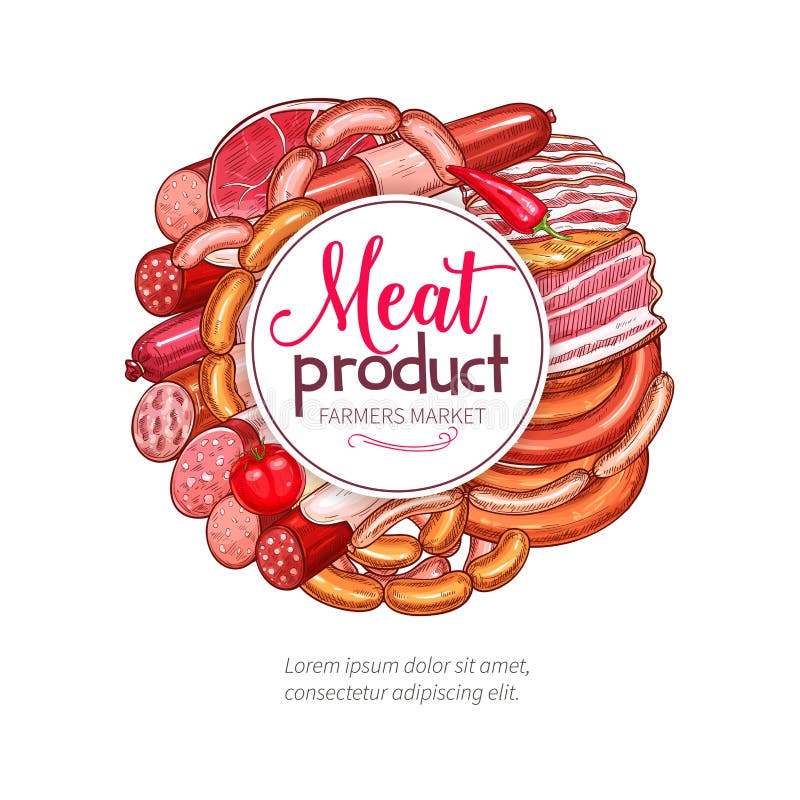 Butchery meat sausage delicatessen vector poster