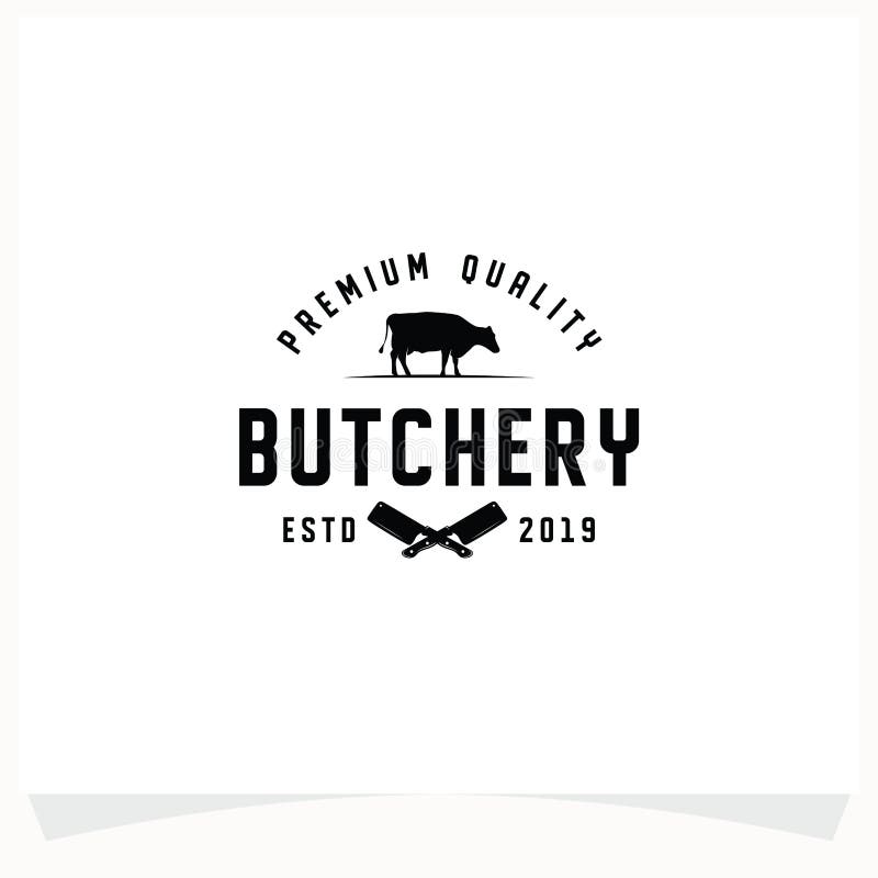 Butchery Shop Logo Design Template. Cow and Meat Cleaver Knife Vector ...