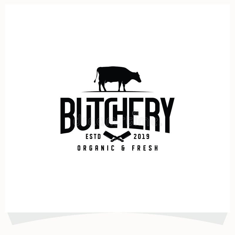 Butchery Shop Logo Design Template. Cow and Meat Cleaver Knife Vector ...