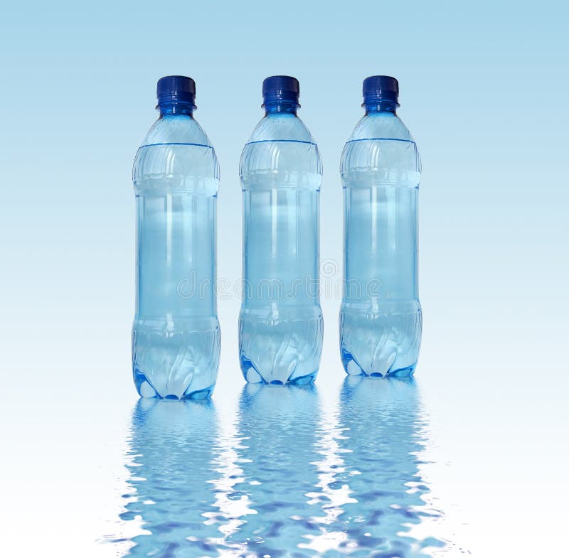 Bottled water over a white-blue background. Bottled water over a white-blue background