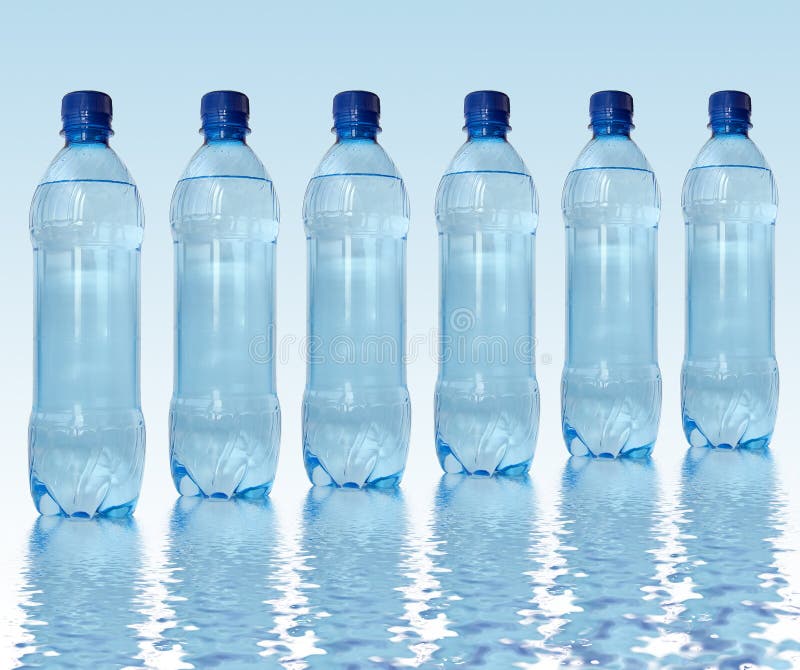 Bottled water over a white-blue background. Bottled water over a white-blue background