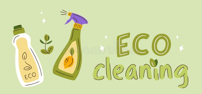 Butelka natryskowa Ecofriendly Green detergent do różnych powierzchni w łazience kuchennej i innych pokojach. Sprężyna sprzątająca ilustracji