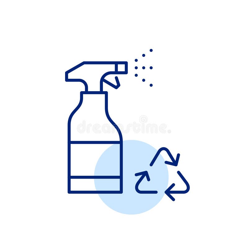 Butelka z rozpylaczem detergentu i strzałki z recyklingu. ekologiczne czyszczenie zieleni. pakiet nadający się do recyklingu. idea ilustracji