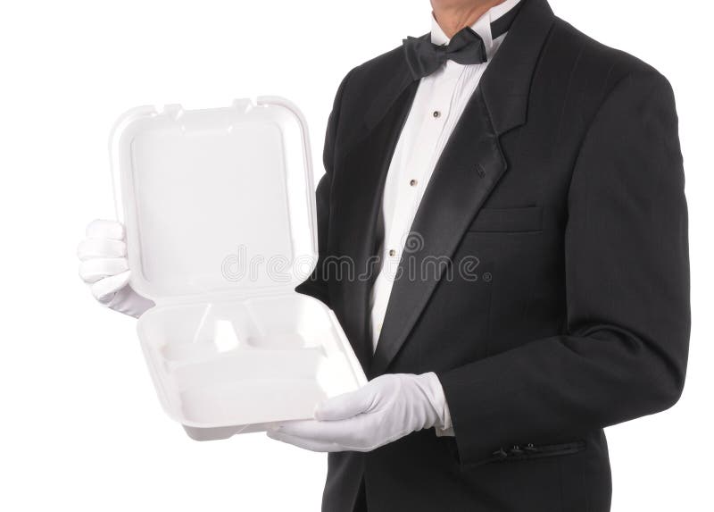 Butler with Take-out Food Container Stock Image - Image of waiter, person:  13871015