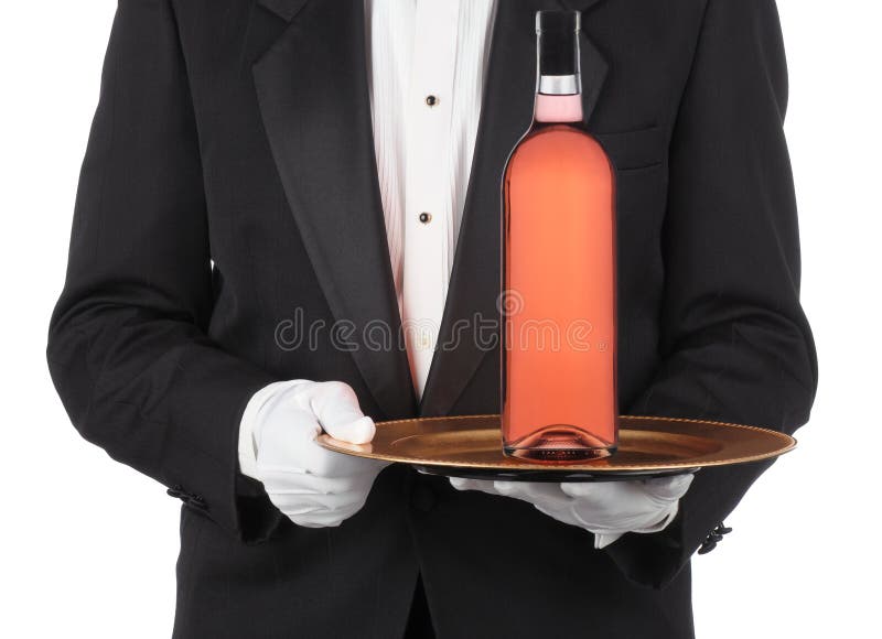 Butler with Wine Bottle on Tray