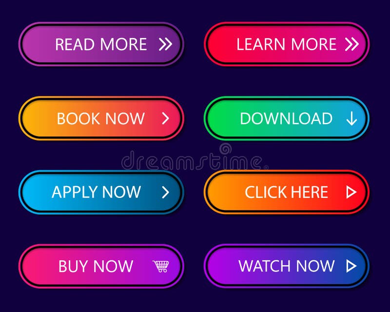 Butoane de acțiune Web apel. butonul Strălucire neon pentru mai multe informații despre descărcare și cumpărare joc. pictograma de vector illustration