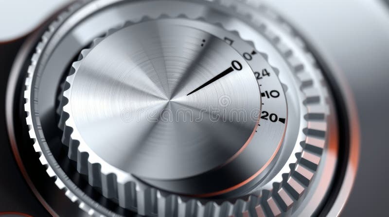 Buton de control metalic pe echipamente industriale Inginerie de precizie stock photo