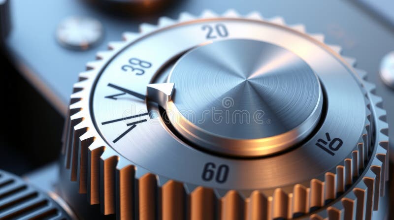 Buton de control metalic pe echipamente industriale Inginerie de precizie royalty free stock images