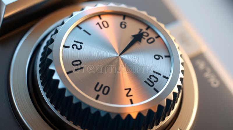 Buton de control metalic pe echipamente industriale Inginerie de precizie stock image