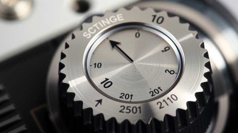 Buton de control metalic pe echipamente industriale Inginerie de precizie stock photos