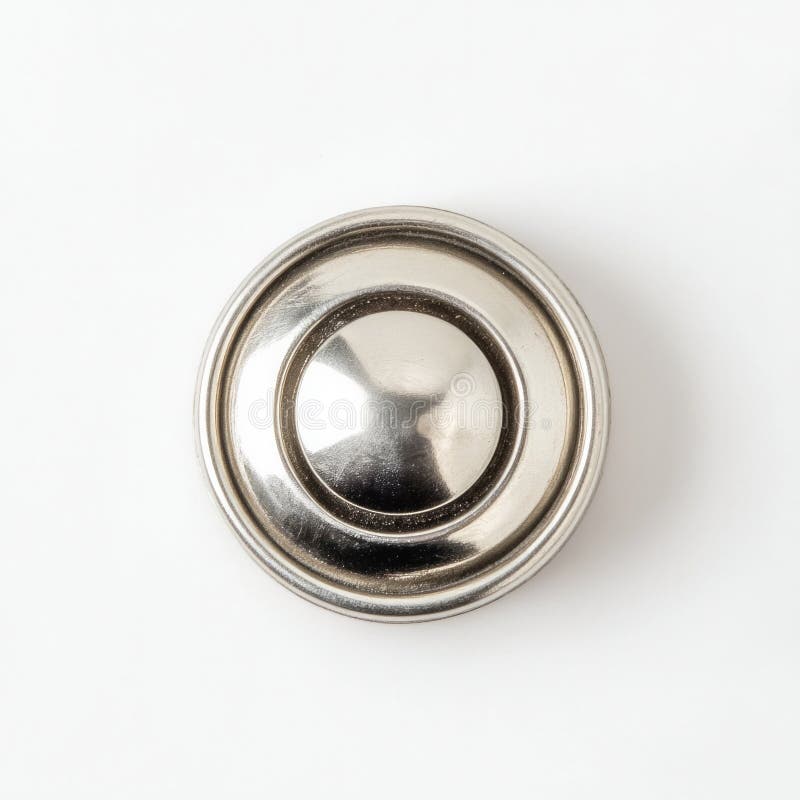 Buton de sonerie metalică pe fond alb cu design circular pentru căile de acces de acasă stock image