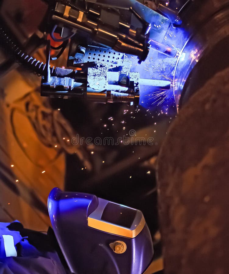 Welding Underwater Pipeline Using Automatic Equipment Stock Image