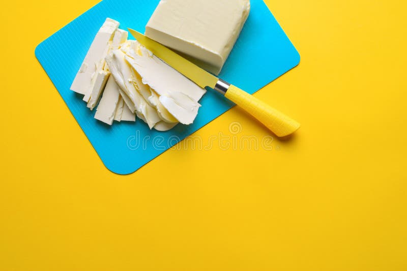 Butter Brick Diced with Yellow Knife Stock Image Image of ingredient
